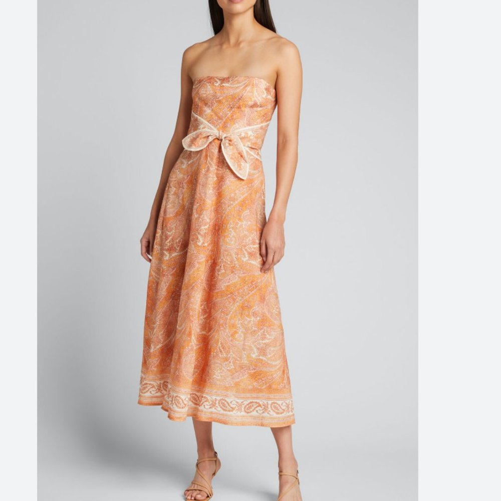 Sold Out Zimmermann Brighton Strapless Paisley Linen Dress - S